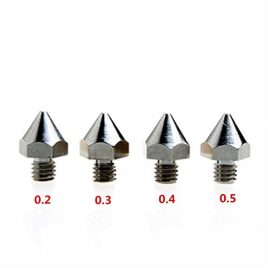 dikavs 4 pièces M6 Buse de 0,2 mm/0,3 mm/0,4 mm/0,5 mm en acier inoxydable de précision pour imprimante 3D 1,75 mm MK8 MakerBot Ultimaker UM2 e3d