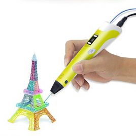 NRG Clever® RP2017YW, Stylos pour l’impression 3D, Nouveau modèle 2017, avec écran LCD et le contrôle de la température, couleur jaune, Homecube Stylos pour l’impression 3D Arts de Craft stylo Doodle, FREE 3 recharges 1,75 mm Filament Recharge / Compatible avec ABS / PLA Matériel + adaptateur + papier + Mold ABS + Filament + Manuel