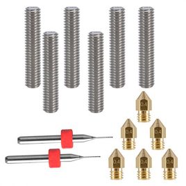 Eaone 6 pcs 30 mm Longueur extrudeuse 1.75 mm Tube et 6 pcs 0.4 mm extrudeuse Laiton Buse Têtes d’impression pour MK8 MakerBot RepRap 3d imprimantes (Bonus : 2 pcs Nettoyage forets)