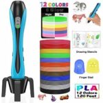 Stylo 3D d'impression avec Ecran LCD+12 Multicolores Filament PLA pour Enfant et Adulte-Bleu