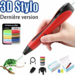 Stylo 3D d'impression avec Ecran LCD+12 Multicolores Filament PLA pour Enfant et Adulte - Rouge