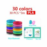 Filament PLA pour stylo 3d, diamètre 1.75mm, matériaux d'impression 3D, 30 couleurs 90M, sac sous vide, emballage cadeau gratuit,